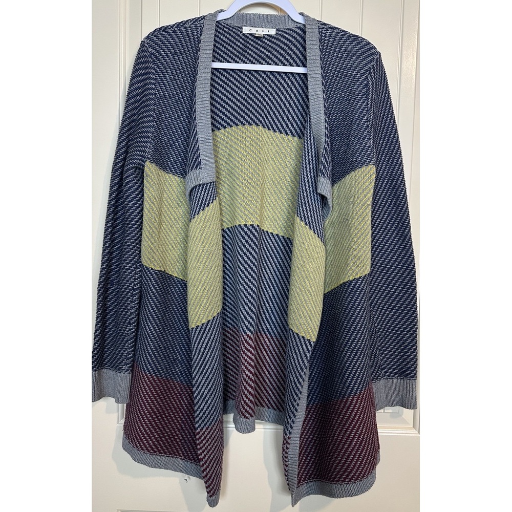 CAbi Colorblock Open Front Blanket Knit Sweater Cardigan Women's Size‎ M cotton